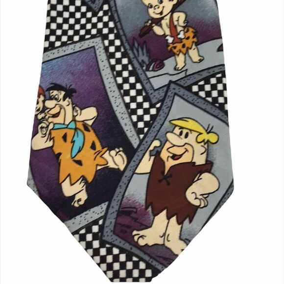 Current Events Checkered Flintstones Tie Black - Picture 3 of 8